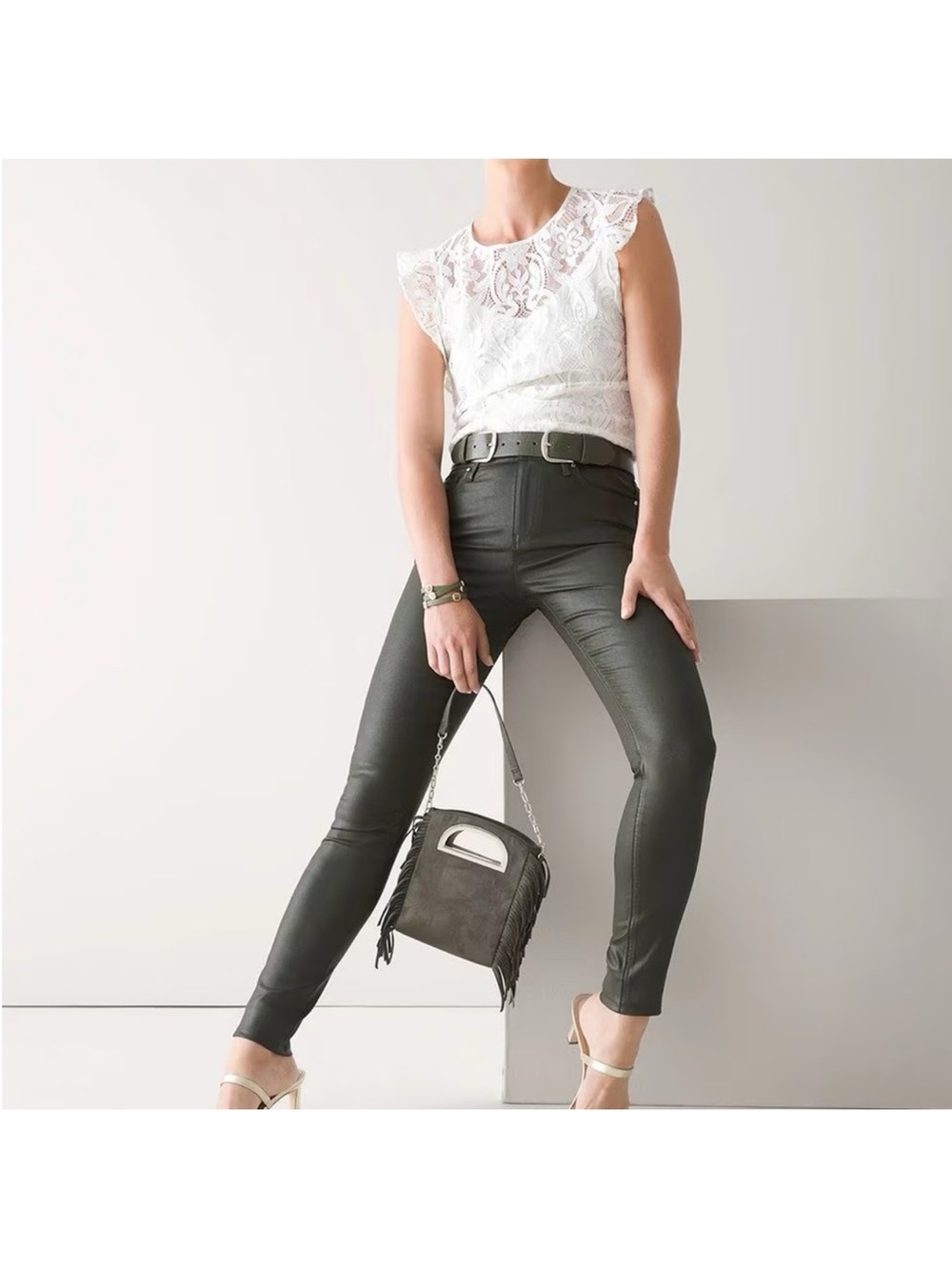White House Black Market High Rise Coated Skinny Jeans
